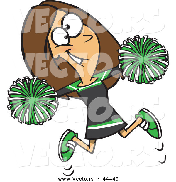 Vector of a Happy Cartoon Cheerleader Jumping with Pom Poms