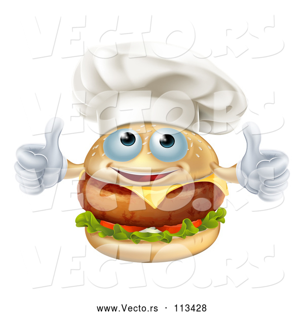 Vector of a Happy Cartoon Cheeseburger Chef Character Giving Two Thumbs up