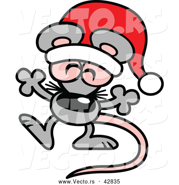 Vector of a Happy Cartoon Christmas Mouse Wearing a Santa Hat While Dancing