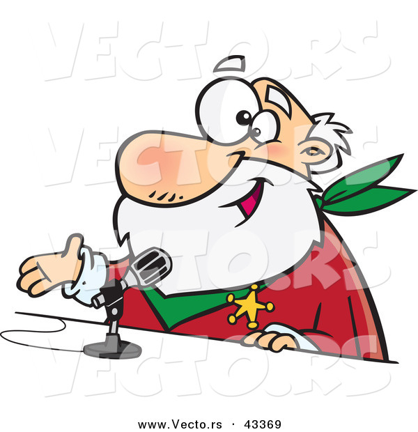 Vector of a Happy Cartoon CRS Santa Talking into a Microphone