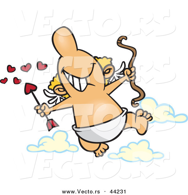 Vector of a Happy Cartoon Cupid Holding a Bow and Love Heart Arrow
