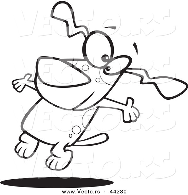 Vector of a Happy Cartoon Dog Jumping - Coloring Page Outline