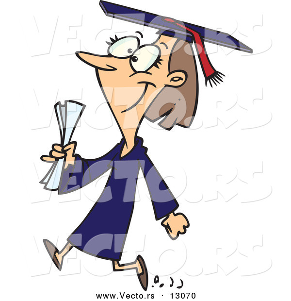 Vector of a Happy Cartoon Female College Graduate Walking