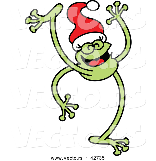 Vector of a Happy Cartoon Frog Dancing While Wearing a Santa Hat