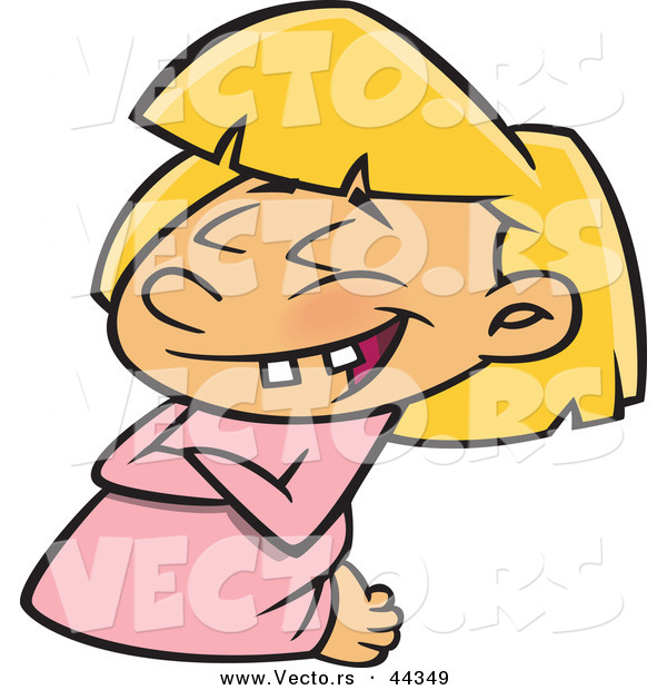 Vector of a Happy Cartoon Girl Laughing While Kneeled to the Ground with Her Arms Crossed