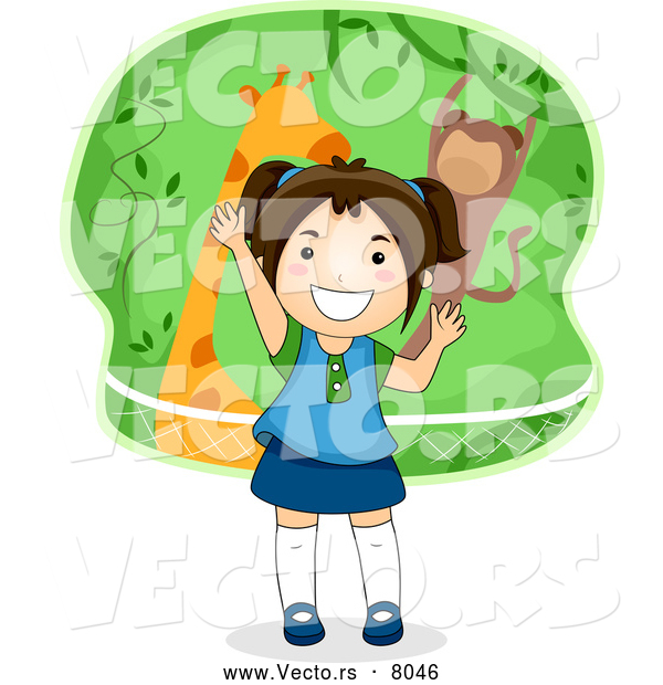 Vector of a Happy Cartoon Girl Telling a Zoo Themed Story