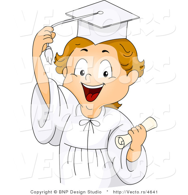 Vector of a Happy Cartoon Graduate Boy Grabing His Tassel