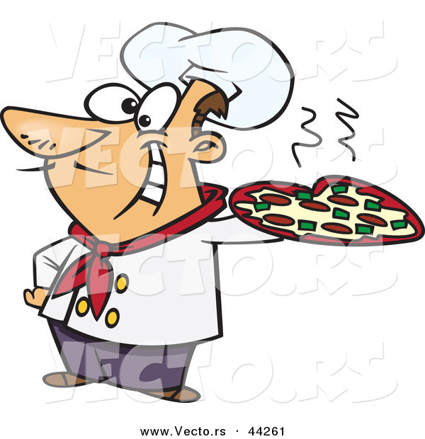 Vector of a Happy Cartoon Italian Chef Holding a Pizza Pie