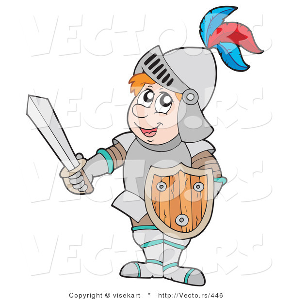 Vector of a Happy Cartoon Knight with Shield and Sword