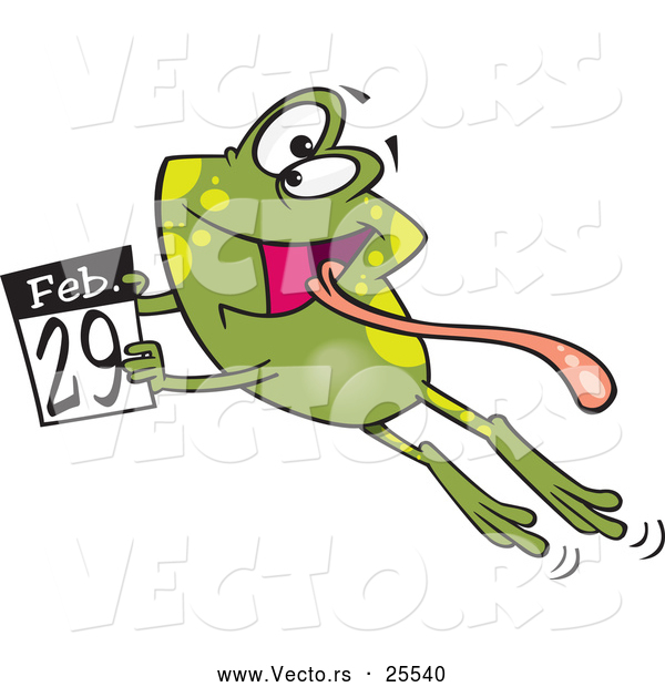 Vector of a Happy Cartoon Leap Day Frog Leaping with a February 29th Calendar Page - National Leap Day