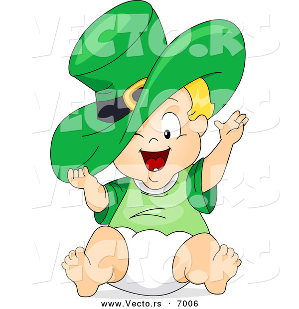 Vector of a Happy Cartoon Leprechaun Baby Boy Wearing a Big Green Hat