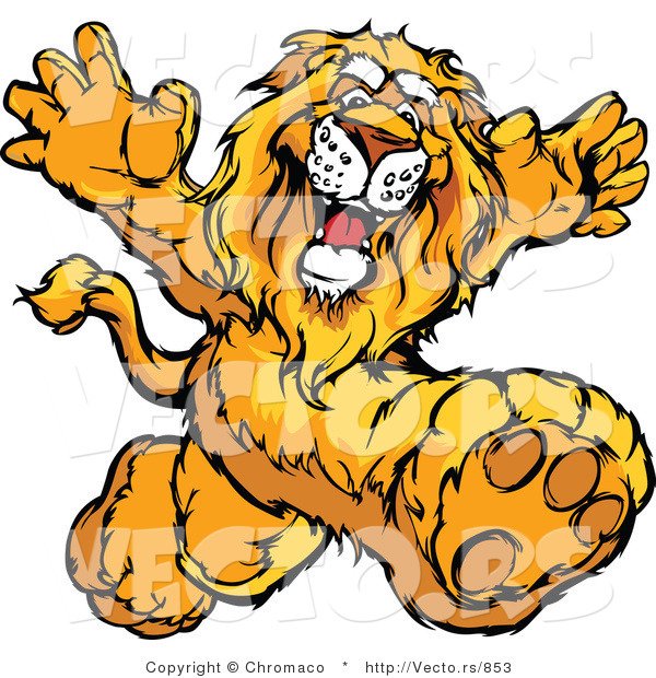 Vector of a Happy Cartoon Lion Mascot Running