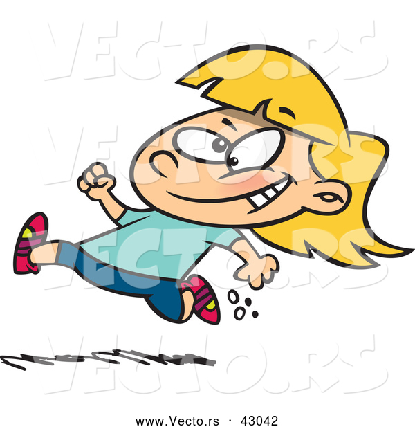 Vector of a Happy Cartoon Little Girl Running Fast