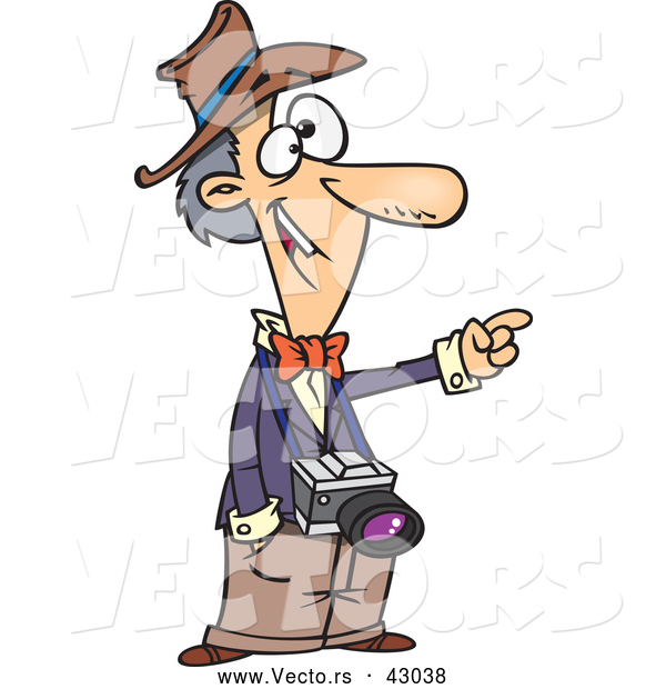 Vector of a Happy Cartoon Male Photographer Pointing Directing Attention at Something
