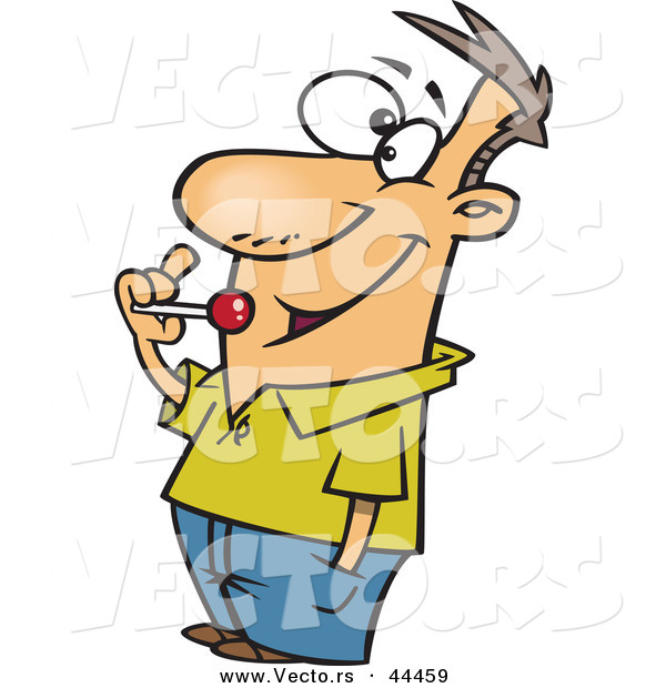 Vector of a Happy Cartoon Man Eating a Lolipop