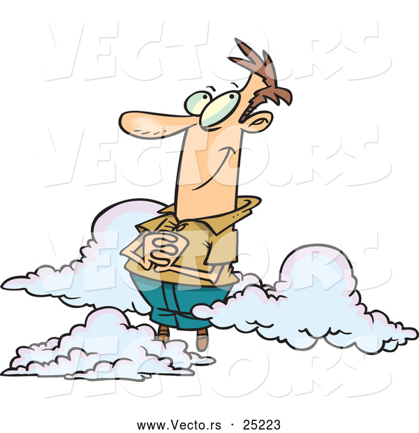 Vector of a Happy Cartoon Man Floating in Clouds