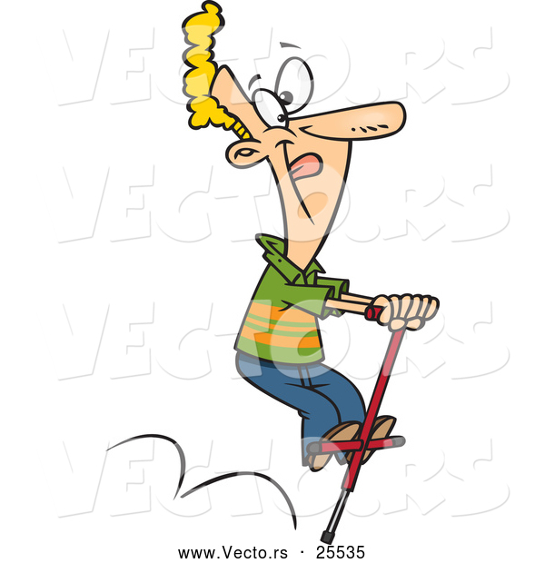 Vector of a Happy Cartoon Man Jumping Around on a Pogo Stick - National Leap Day