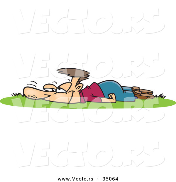 Vector of a Happy Cartoon Man Laying on Fresh Green Grass