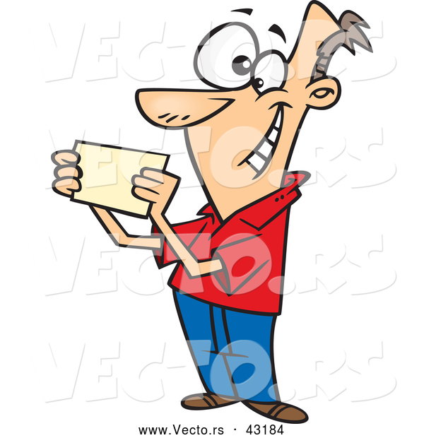 Vector of a Happy Cartoon Man Reading a Blank Invitation Card