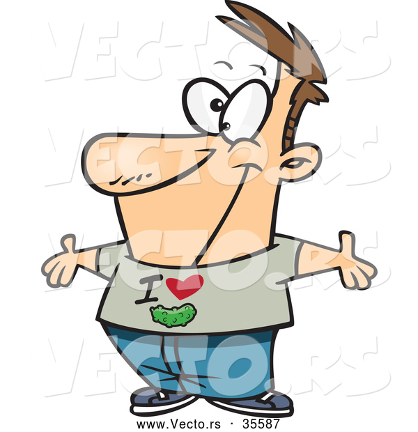 Vector of a Happy Cartoon Man Wearing an "I Love Pickles" T-Shirt