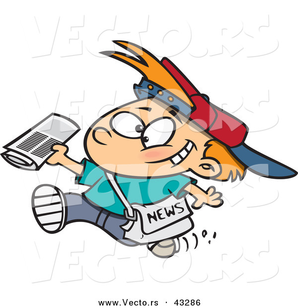 Vector of a Happy Cartoon Paperboy Delivering Newspapers Fast