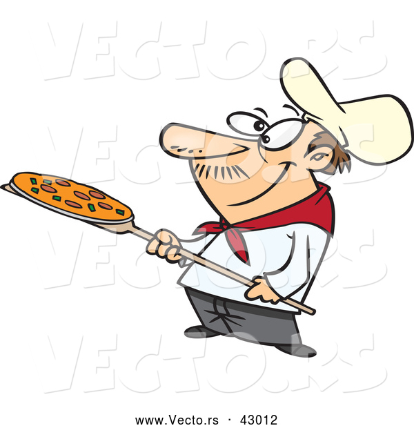 Vector of a Happy Cartoon Pizzaiolo Cooking Pizza