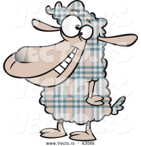 Vector of a Happy Cartoon Plaid Sheep Smiling