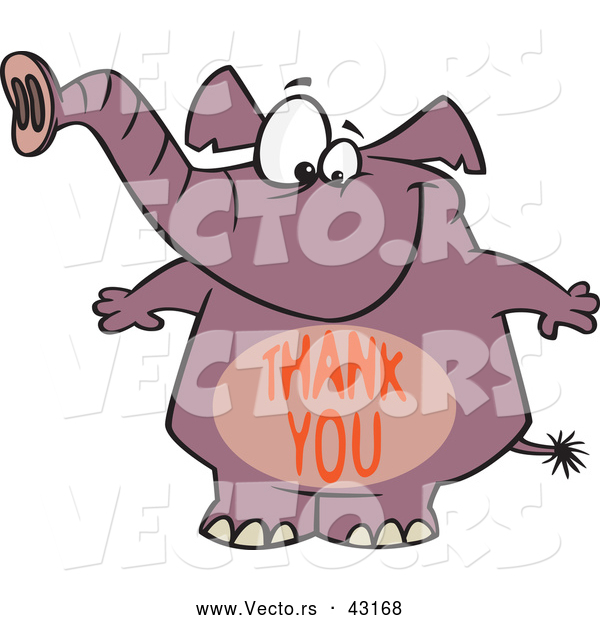 Vector of a Happy Cartoon Purple Elephant with a Thank You over Stomach