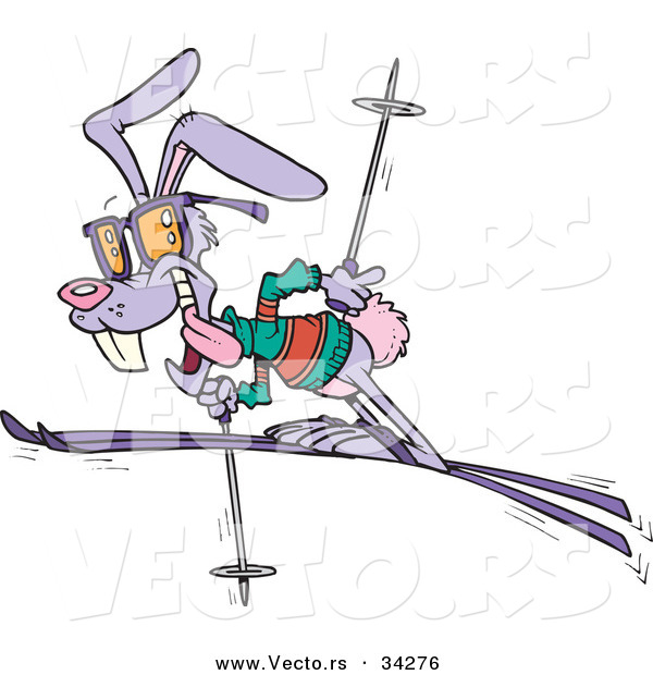 Vector of a Happy Cartoon Rabbit Snow Skiing