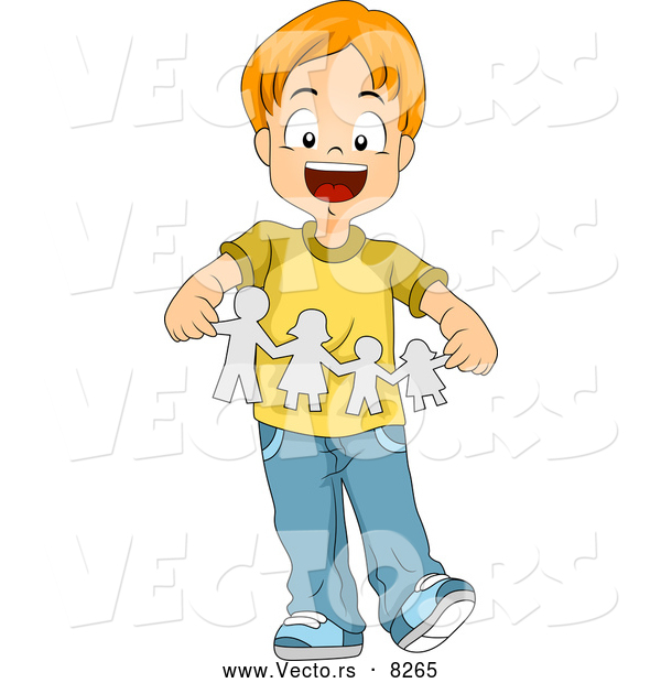 Vector of a Happy Cartoon School Boy Holding a Paper Family Cut out