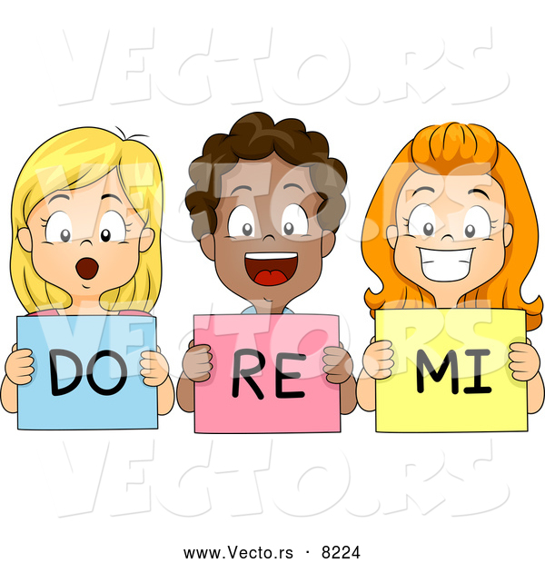 Vector of a Happy Cartoon School Children Practicing "Do Re Mi" in Music Classroom