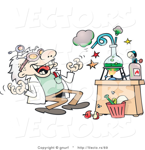 Vector of a Happy Cartoon Scientist Experimenting in His Lab with Chemicals