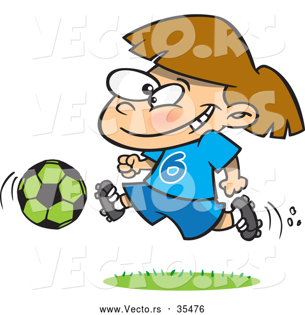 Vector of a Happy Cartoon Soccer Girl Running with the Ball