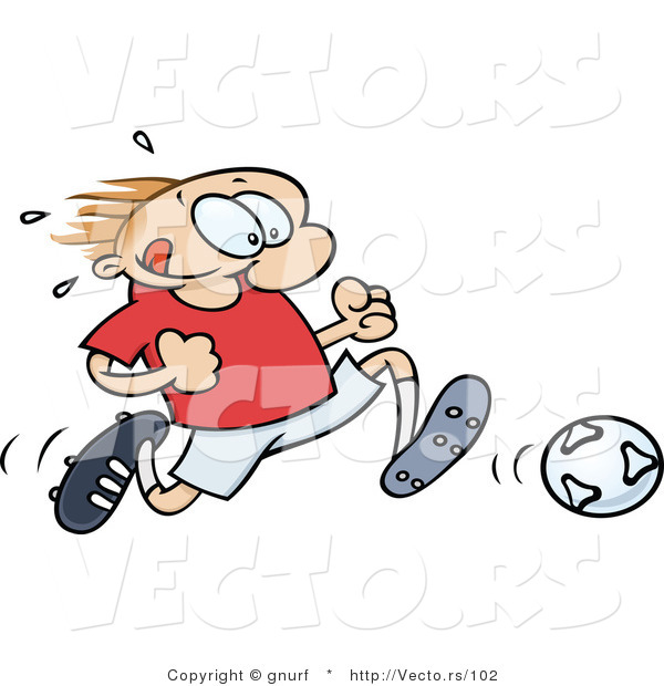 Vector of a Happy Cartoon Soccer Player Running with the Ball