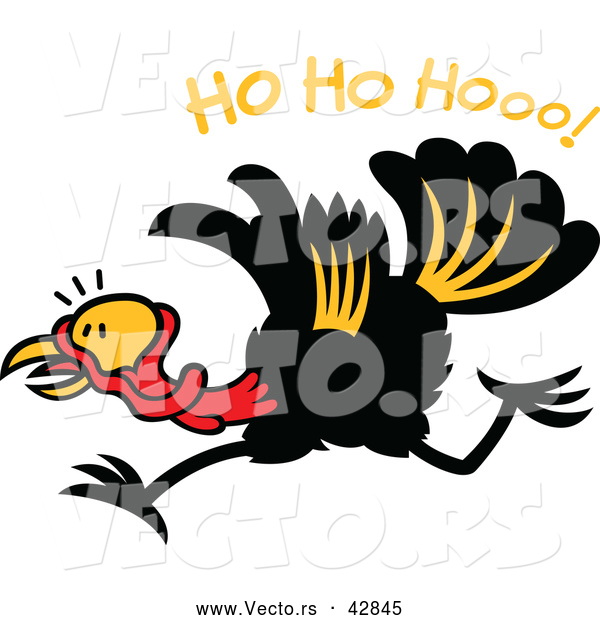 Vector of a Happy Cartoon Turkey Running Under "Ho Ho Hooo!" Text