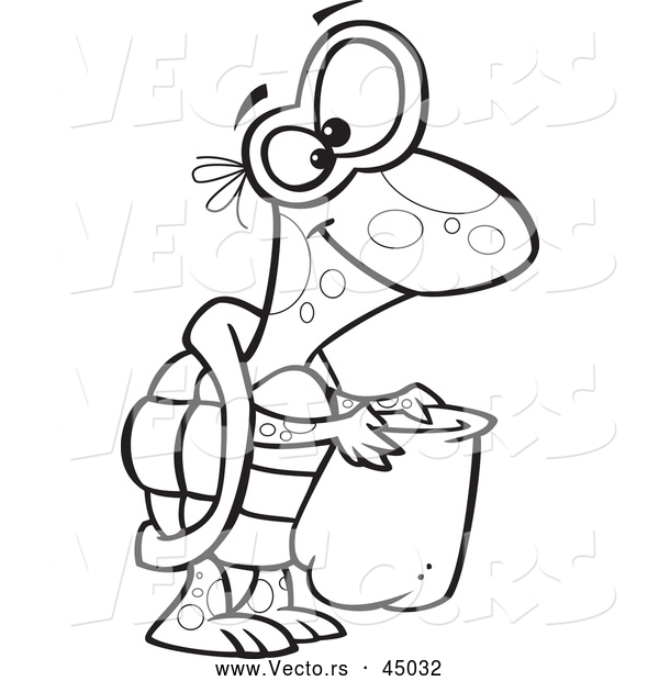 Vector of a Happy Cartoon Turtle Trick-or-Treating on Halloween - Outline