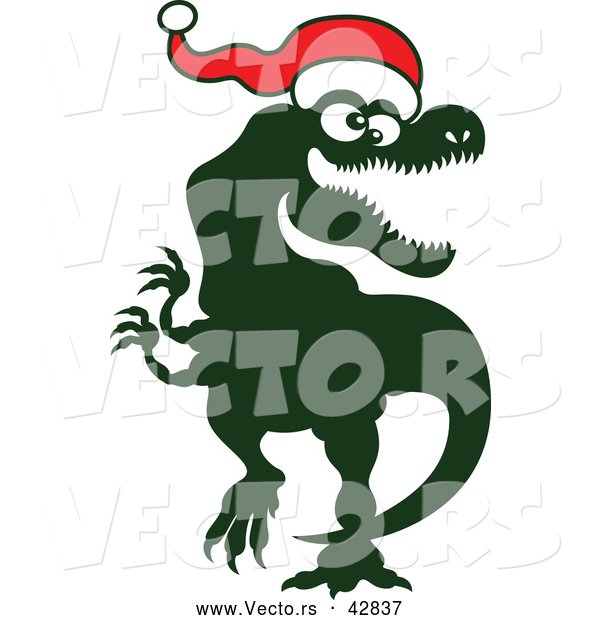 Vector of a Happy Cartoon Tyrannosaurus Rex Wearing Santa Hat