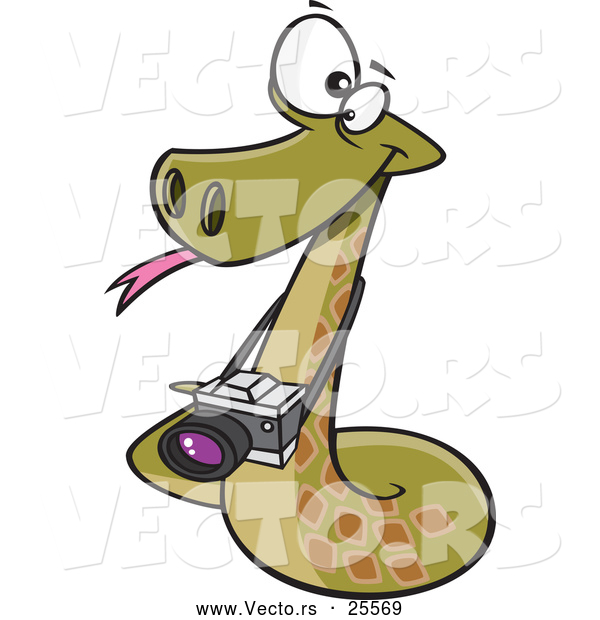 Vector of a Happy Cartoon Viper Snake Photographer with a Camera