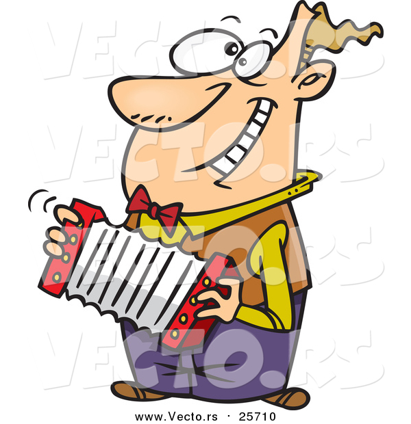 Vector of a Happy Cartoon White Man Playing an Accordion