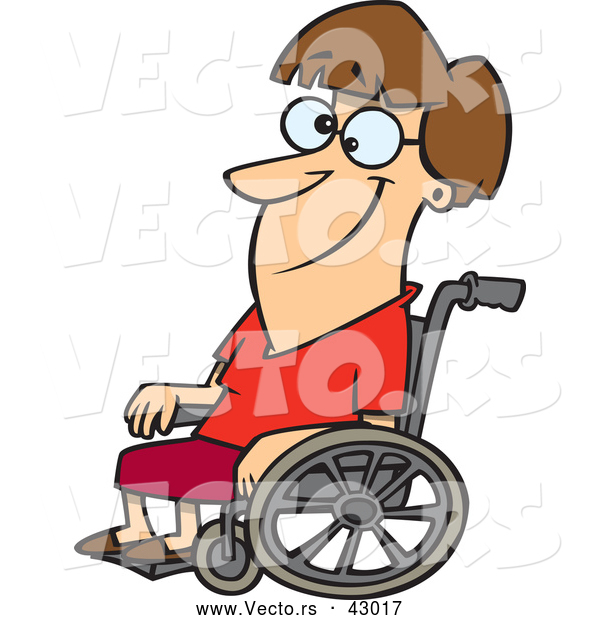Vector of a Happy Cartoon Woman Sitting in a Wheelchair and Smiling with Crisscrossed Eyes