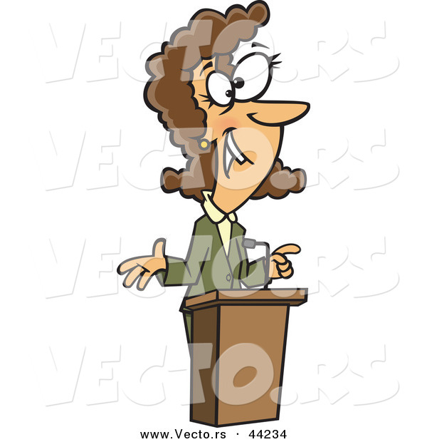 Vector of a Happy Cartoon Woman Speaking at a Podium