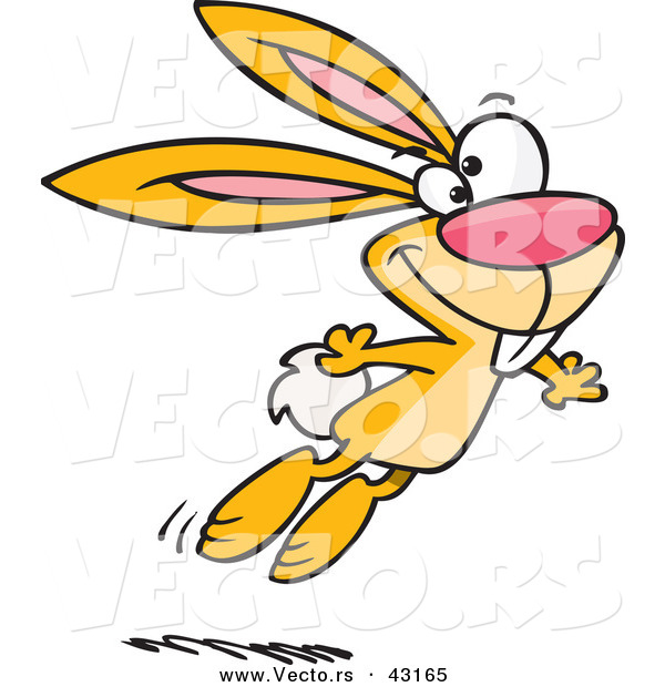 Vector of a Happy Cartoon Yellow Easter Bunny Leaping Forward