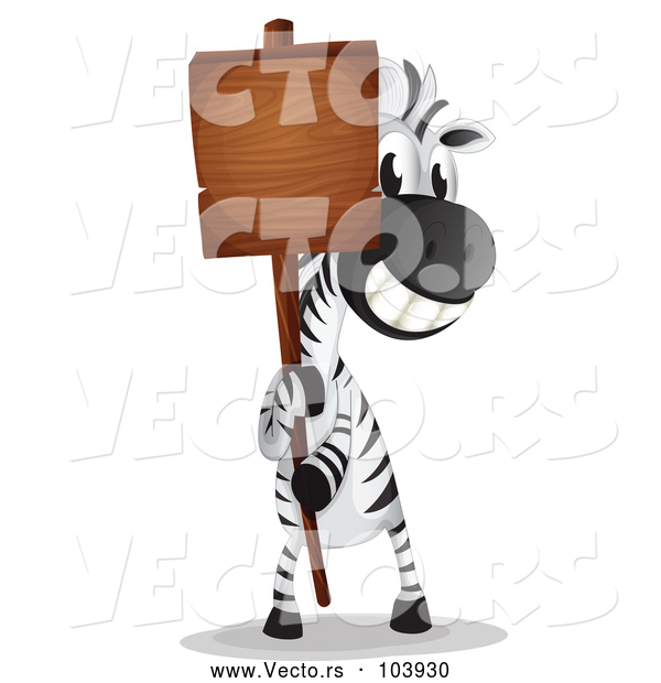 Vector of a Happy Cartoon Zebra Holding a Blank Sign
