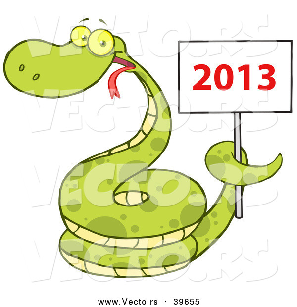 Vector of a Happy Coiled Cartoon Snake Holding a Year 2013 Sign