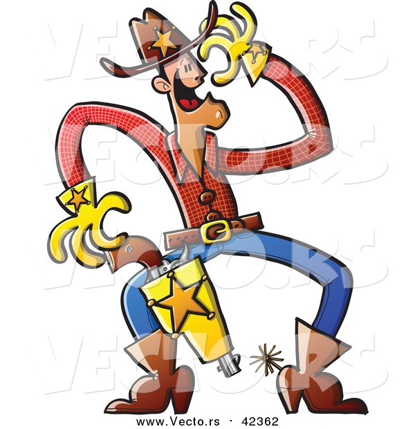 Vector of a Happy Cowboy Sheriff Carrying a Holstered Gun