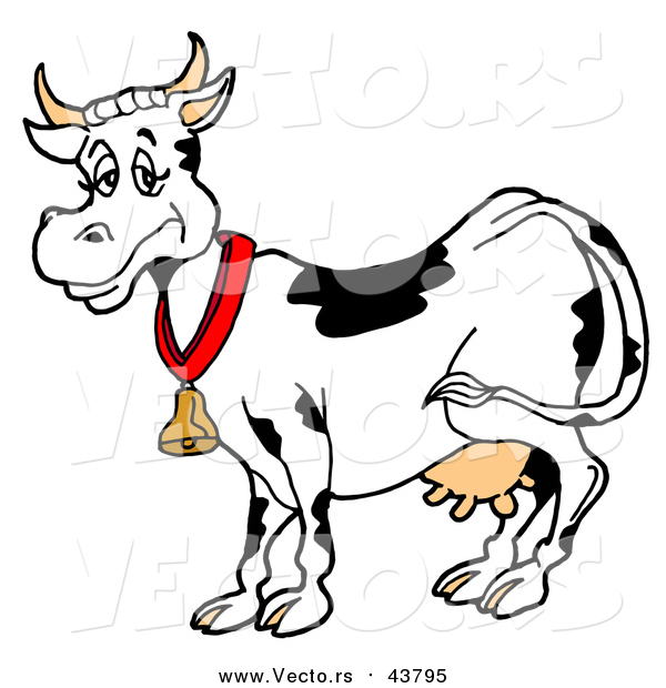 Vector of a Happy Dairy Cow Wearing a Bell Around Its Neck