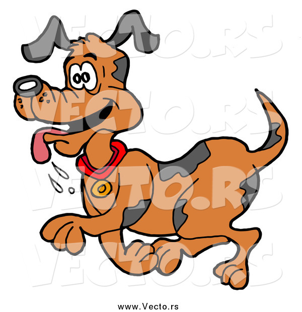 Vector of a Happy Dog Trotting with His Tongue Hanging out