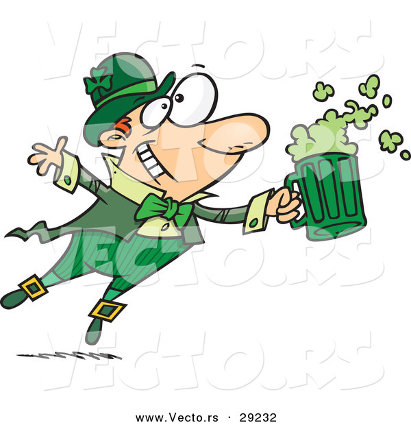 Vector of a Happy Drunk Cartoon Leprechaun Toasting Beer Mug