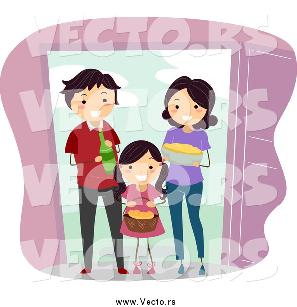 Vector of a Happy Family Giving Food and Beverage to Welcome New Neighbors