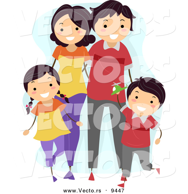 Vector of a Happy Family Walking Together and Wearing Matching Outfits